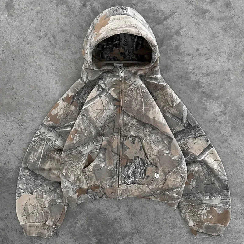 Retro Camouflage Zip Up Hoodie